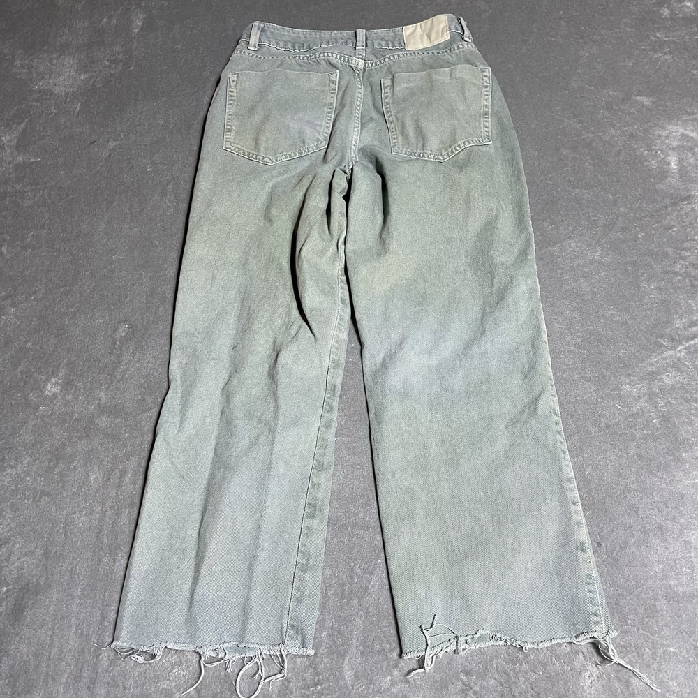Zara Jeans Womens 4 Green Faded Raw Hem Straight Leg Boho Grunge Cropped - Picture 6 of 6